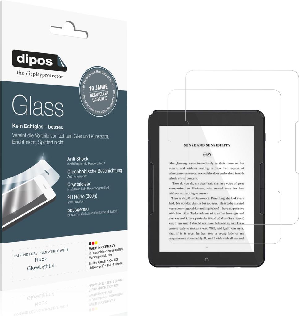2x Schutzfolie für Nook GlowLight 4 - Anti-Shock 9H Folie dipos Glass Kunststoffglas