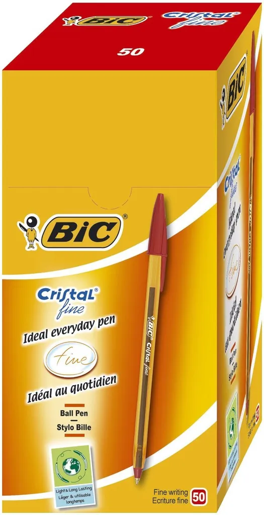 Stylo à bille Rouge Anti-Bavures BiC Cristal Original Fine 0,35 mm