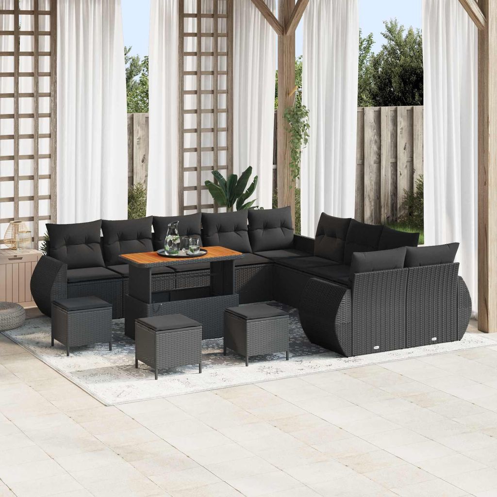 vidaXL Gartensofa-set 14 pcs Schwarz Poly-Rattan