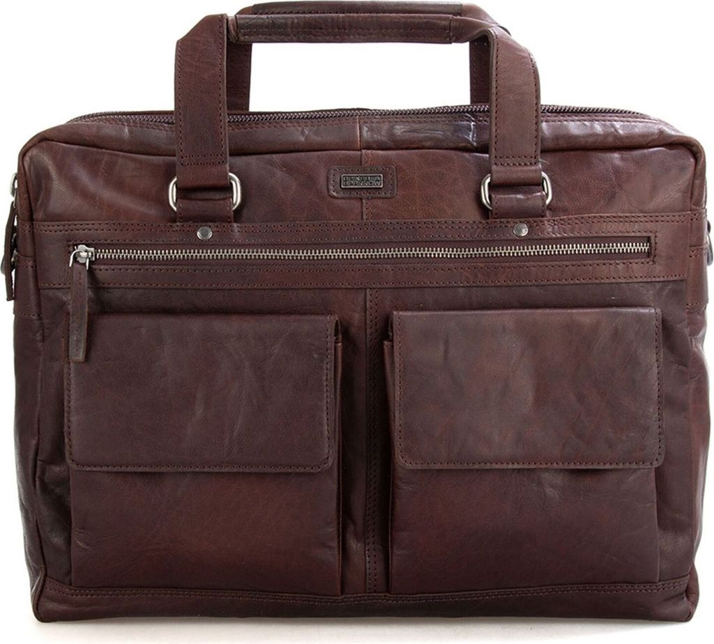 SPIKES & SPARROW Leder Businesstasche Schultertasche mit Laptopfach Bronco Business Bag Dark Brown dunkelbraun