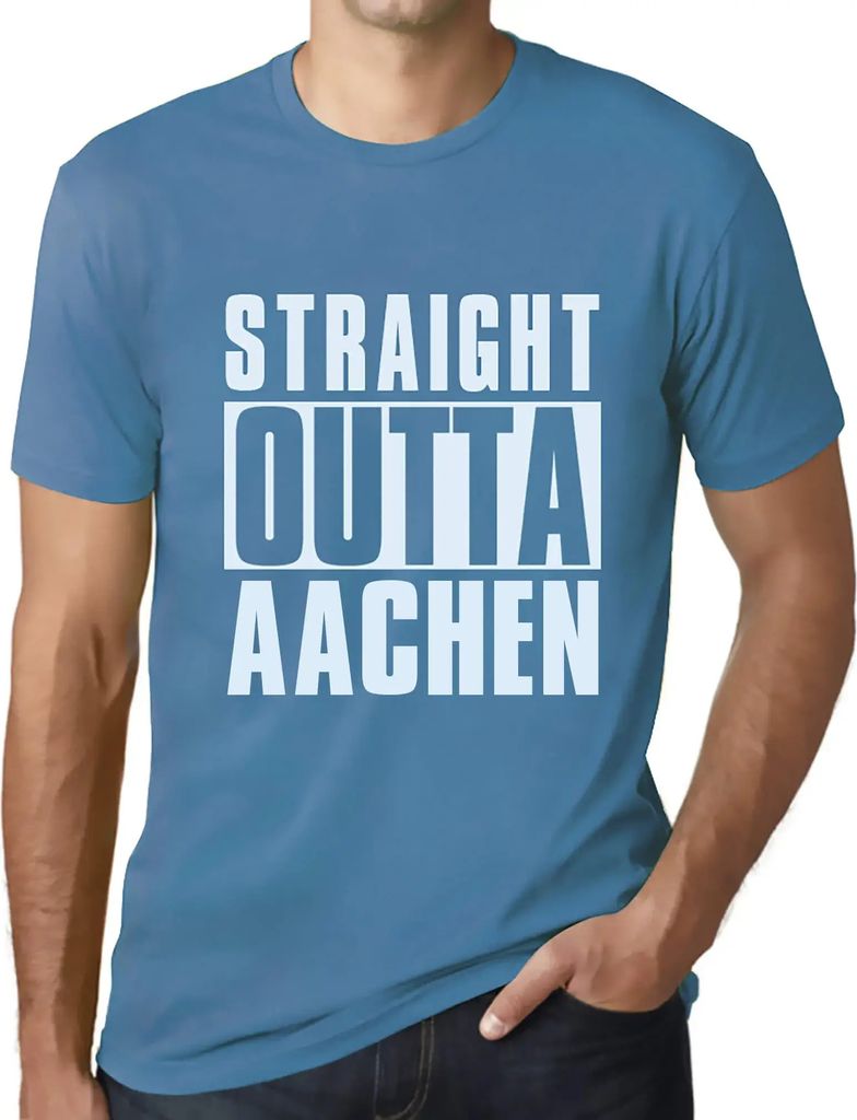 Herren Grafik T-Shirt Straight Outta Aachen Öko-Verantwortlich Vintage Jahrgang Kurzarm Lustige Druck Geburtstag Geschenk Mann