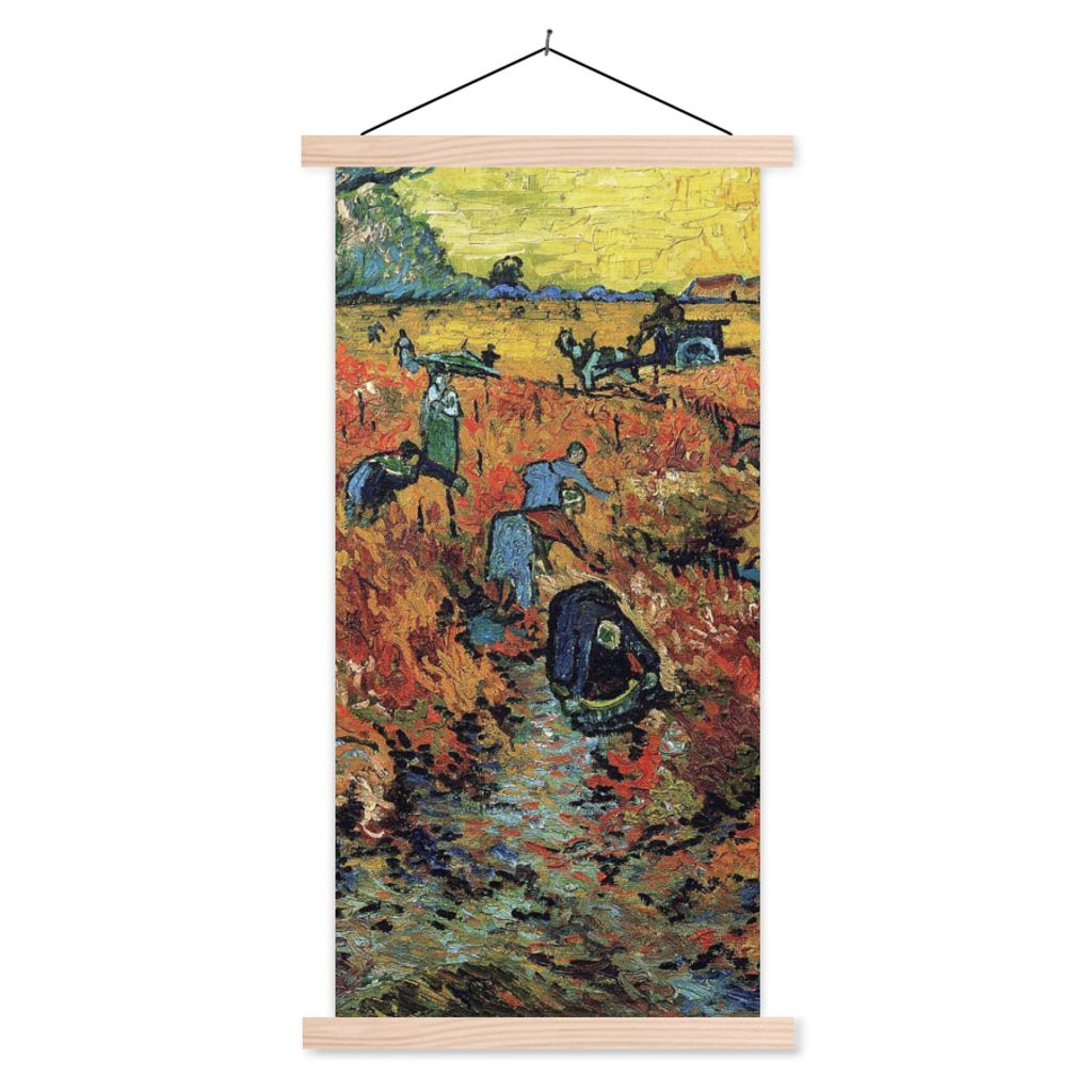 MuchoWow Textilposter Der rote Weinberg - Vincent van Gogh 40x80 cm mit holzfarbenen Rahmen - Wohnzimmer