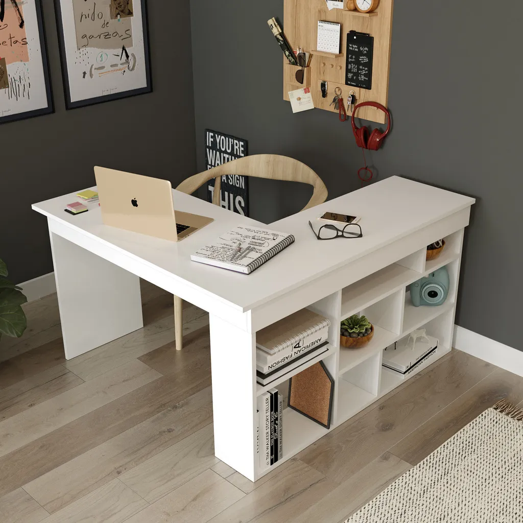 Bureau Blanc Skye Decor Ct5-W, Solution Gain de Place et Travail Confort