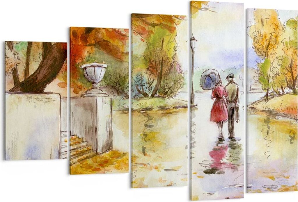 Bild auf Leinwand - Leinwandbild - Wetter regen herbst park - 150x100cm - Wand Bild - Wanddeko - Leinwanddruck - Bilder - Kunstdruck - Wanddekorati...