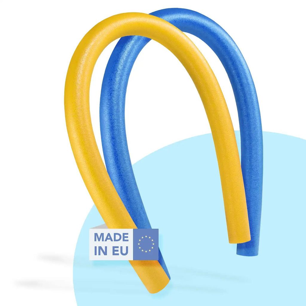 WEKOFUN 2er Set Schwimmnudel 160 cm Poolnudel für Kinder & Erwachsene – Wassernudel für Badespaß & Aqua Fitness, PE-Schaum – Farbe: Gelb & Blau
