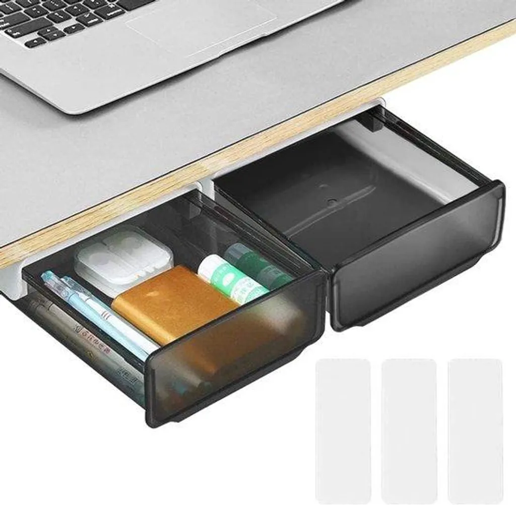 Tiroir de bureau autocollant double compartiment - Fixation sans trou