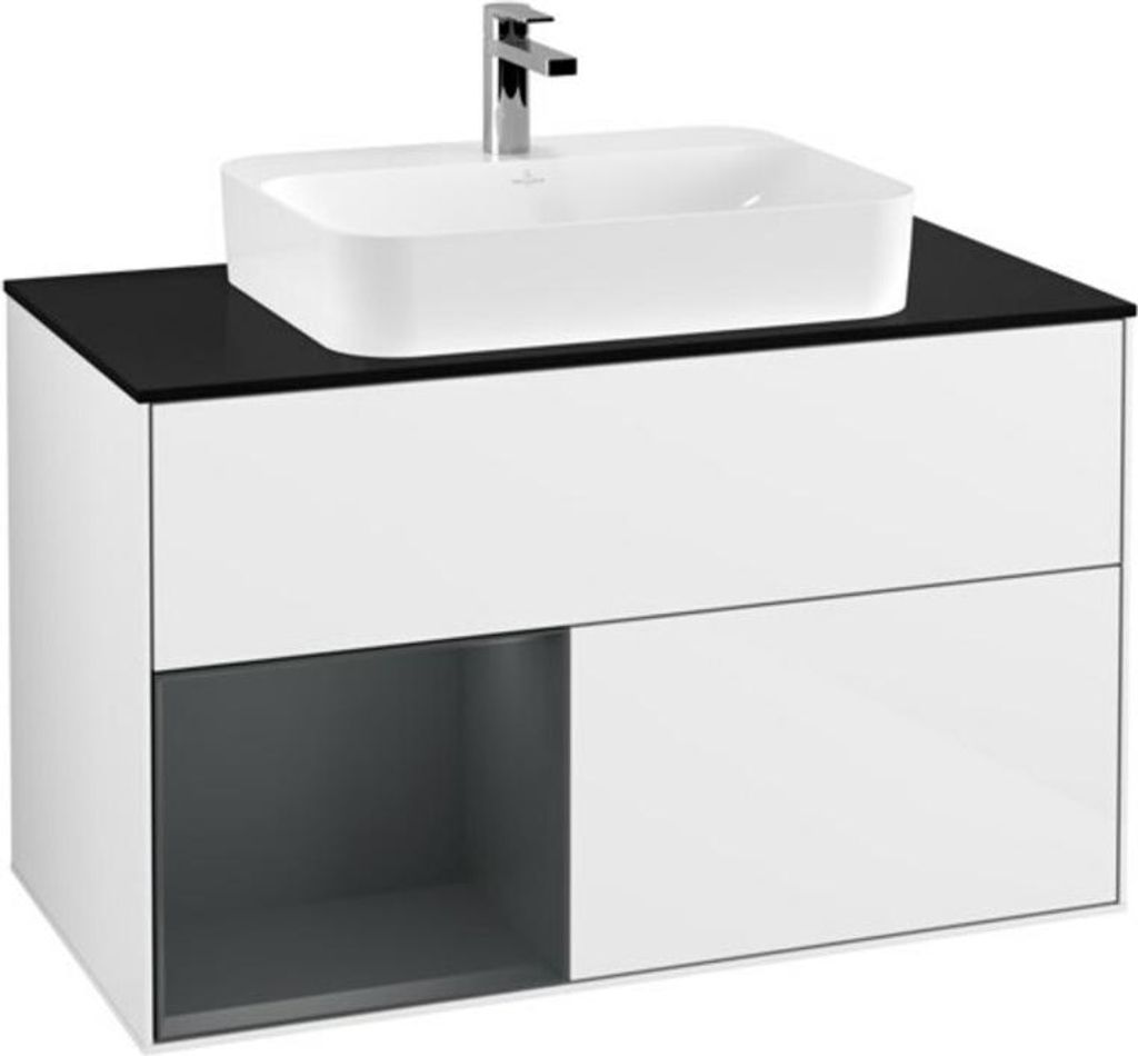 V&B Waschtischunterschrank Wandbeleuchtung Finion 100, Pl b m, Rg l md b m La, glo wh. Lac