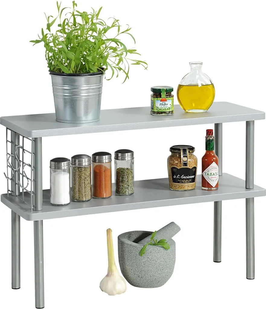 Rangement de cuisine à 2 niveaux Kesper gris, étagère gain de place