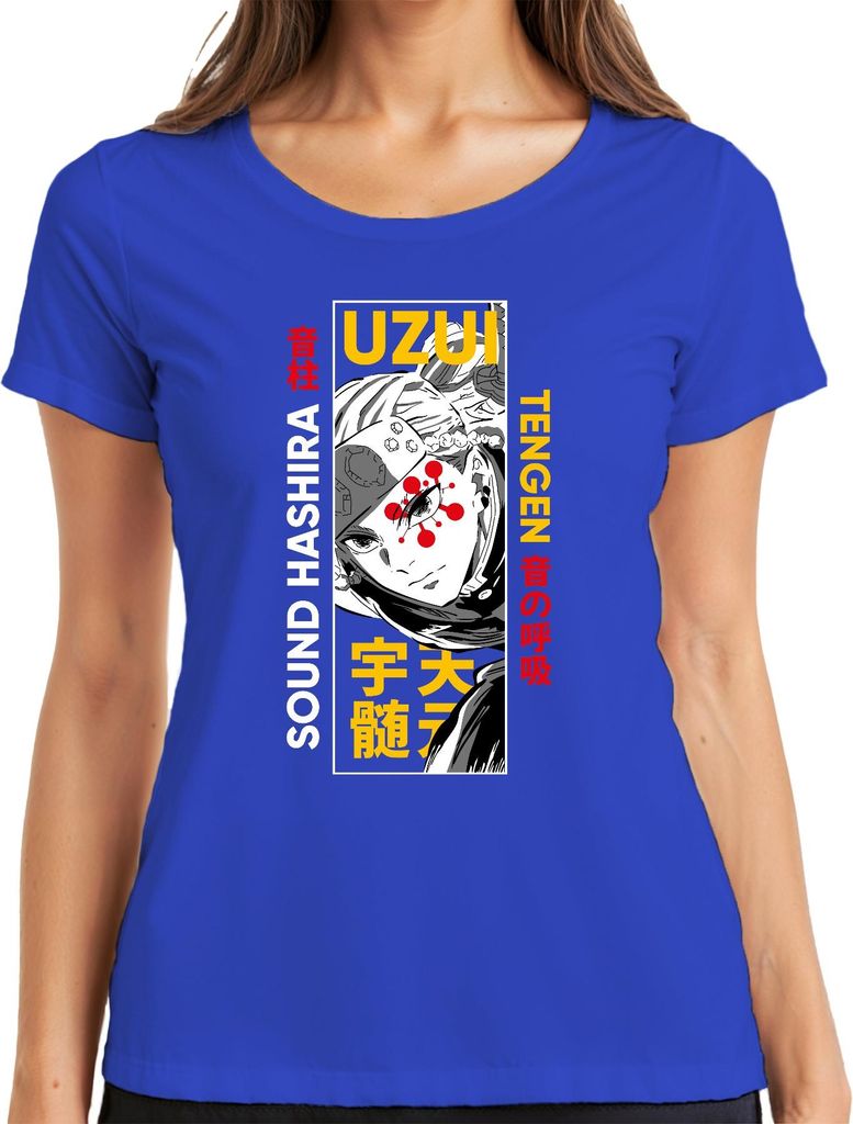 Uzui Tengen Sound Hashira Demon Slayer Anime Fan Geschenk Damen T-Shirt, Blau, M