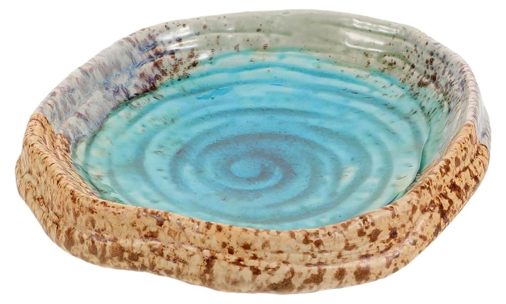 Keramik Bienenfutterhaus und Schmetterlingswasserspender für Garten und Terrasse 18cm Rissglasur mit unregelmäßiger Gewinde-Landefläche wetterf...