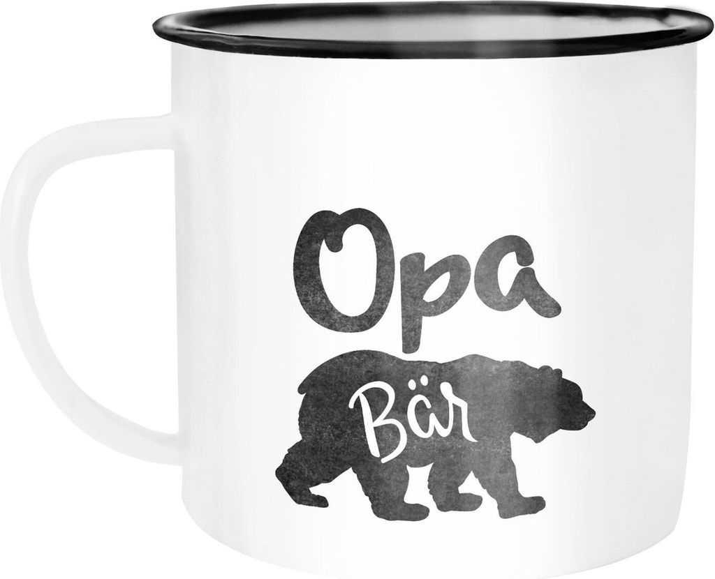 Emaille Tasse Becher Papa, Mama, Oma, Opa Bär Kaffeetasse Moonworks Opa weiß-schwarz unisize