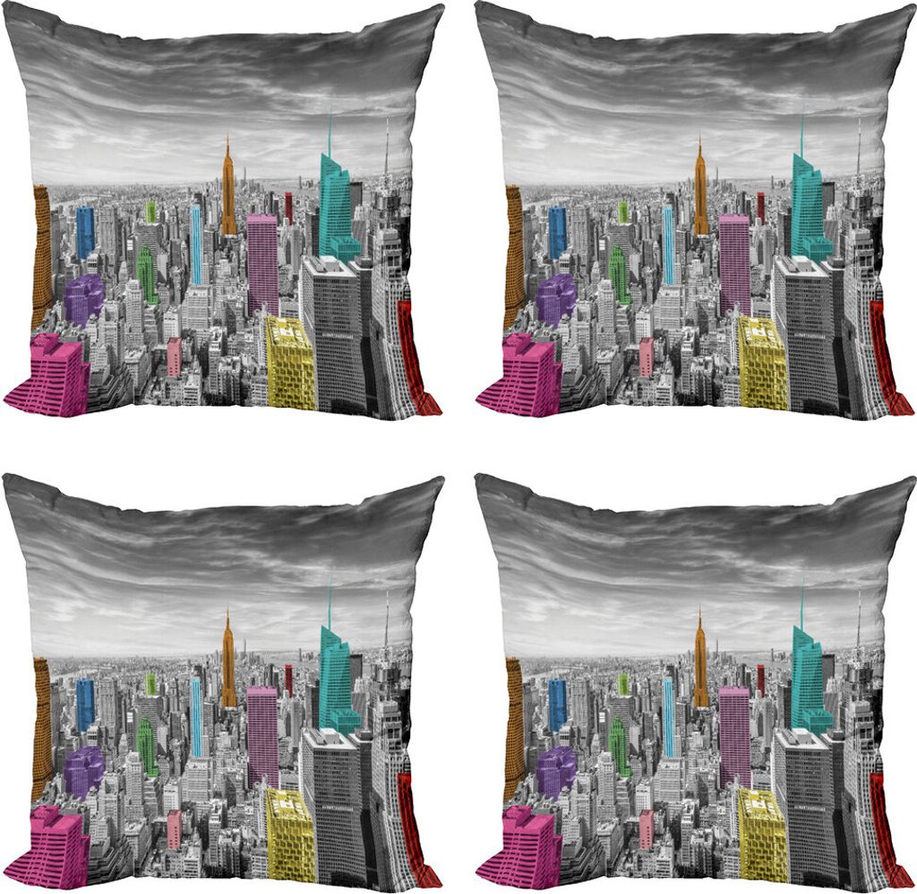 ABAKUHAUS New York Kissenbezug Set (4 Stück), Stadtbildarchitektur, Moderner Doppelseitiger Digitaldruck, 45 cm x 45 cm, Mehrfarbig