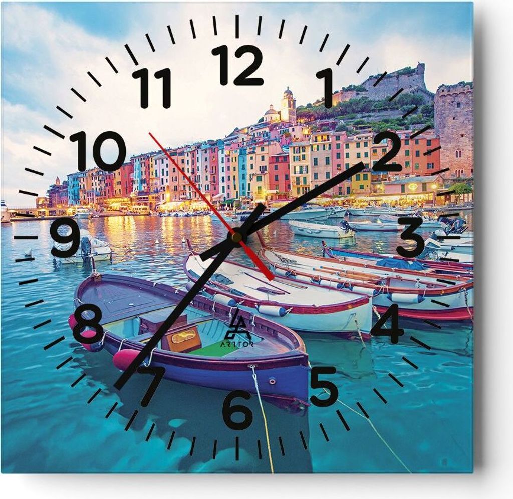 Wanduhr - Quadrat - Glasuhr - Porto Boote die Farben - 30x30cm - Schleichendes Uhrwerk - Lautlos - zum Aufhängen bereit - Dekoration Modern - Wand...