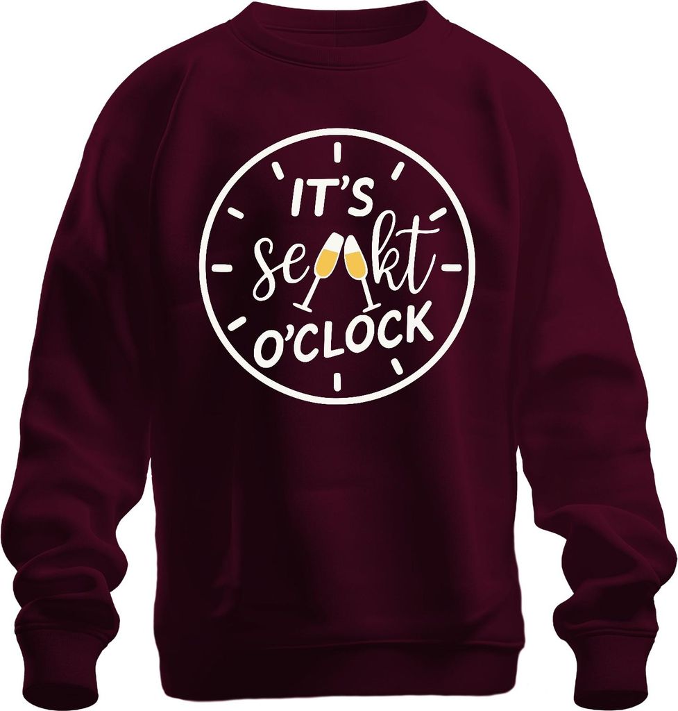 It's Sekt o'clock Sektzeit Sekt Uhr Champagner Party Prosecco Uni Sweatshirt Pullover, Burgundy, XL