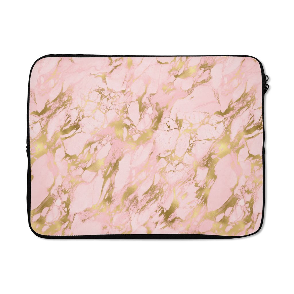 MuchoWow Laptop Hülle 17 Zoll Laptoptasche Gold - Marmor - Muster - Rosa - Zipper - Schutzabdeckung