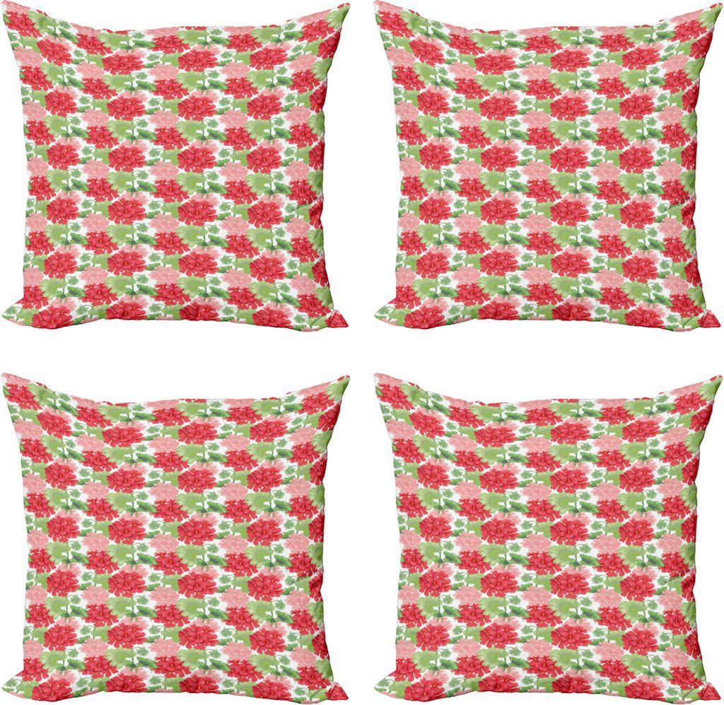 ABAKUHAUS Pelargonien Kissenbezug Set (4 Stück), Blumen auf Plain Zurück, Moderner Doppelseitiger Digitaldruck, 45 cm x 45 cm, Weiß und Multicolor
