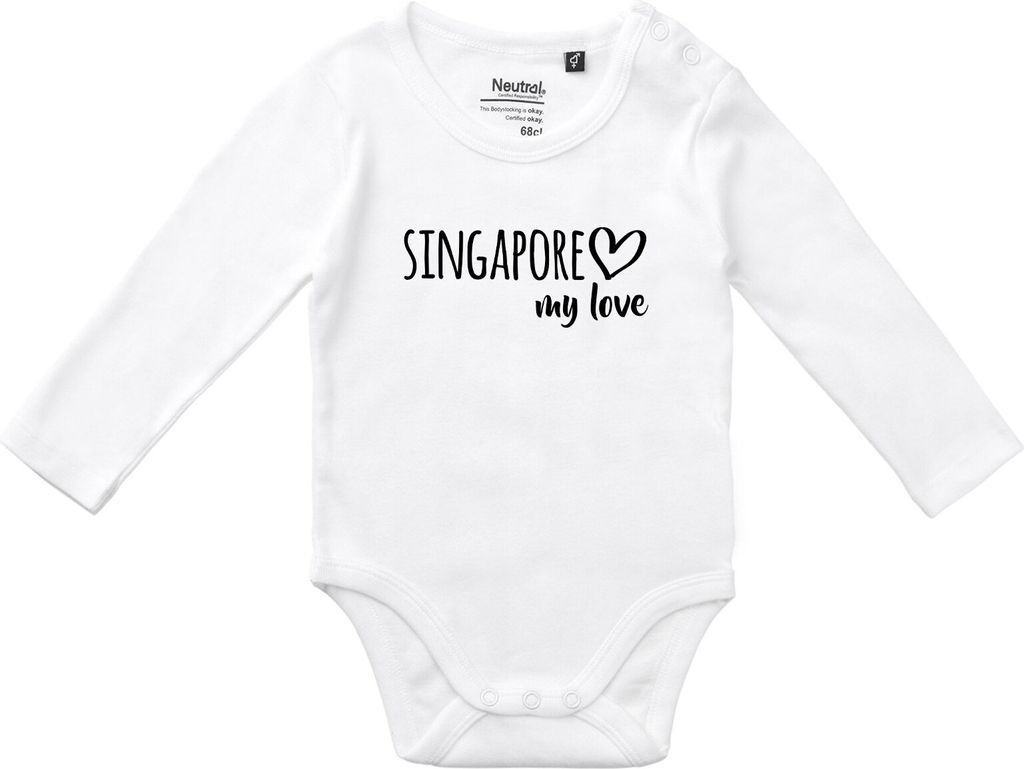 Huuraa Baby Body Singapore my love 80 White Baumwolle Fairtrade Langarmbody Geschenkidee