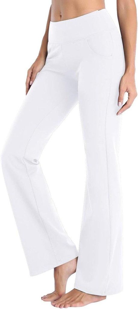 Modische Damen Fishtail hosen, Schlaghosen, Weite Hosen, Weiß - L
