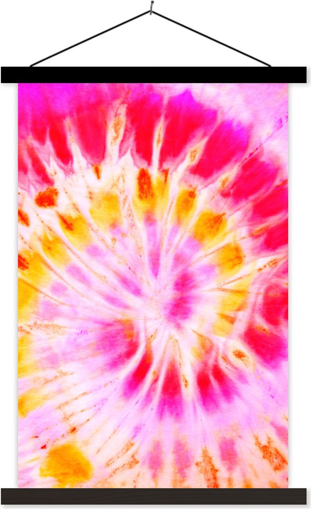 MuchoWow Textilposter Krawattenfärbung - Rosa - Gelb 120x180 cm mit schwarzem Rahmen - Fotos