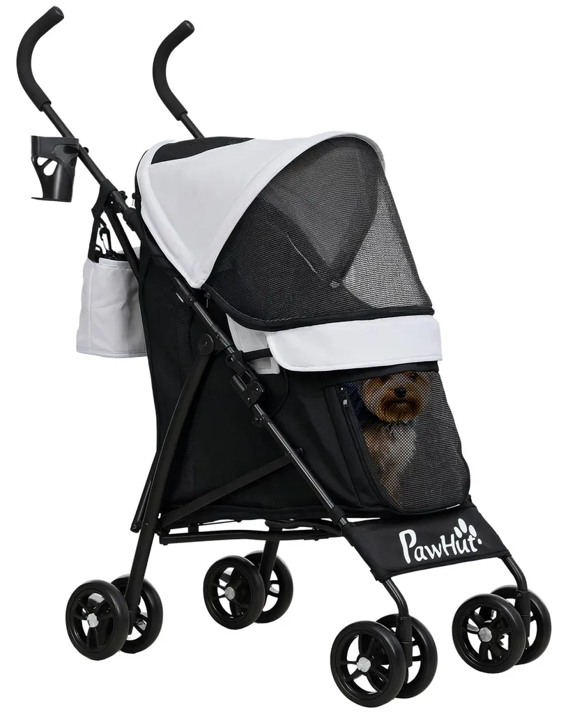 Poussette chien 4 roues pliable structure parapluie charge 4kg gris