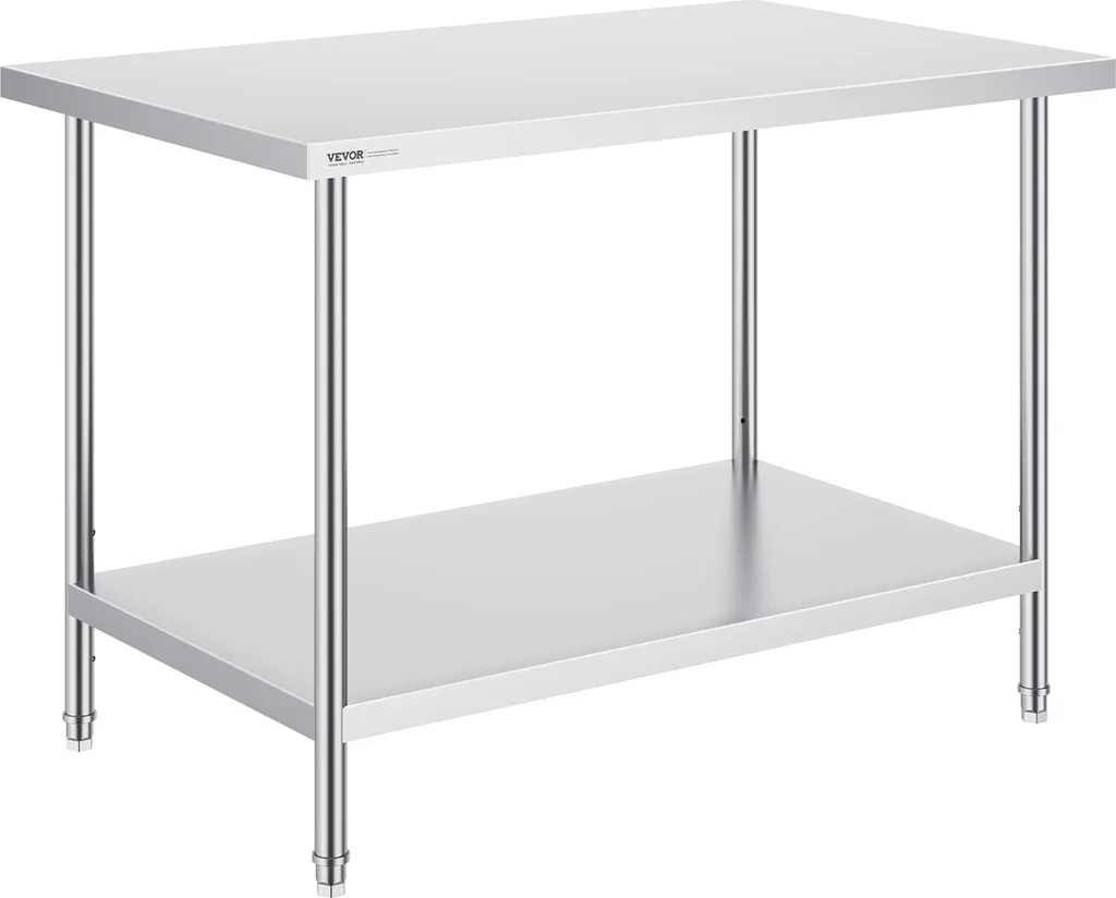 Table de Travail Inox Cuisine et Garage avec Étagère Réglable 122cm