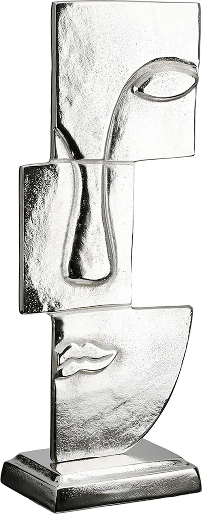 Statue décorative de visage contemporain en métal argenté H44 cm