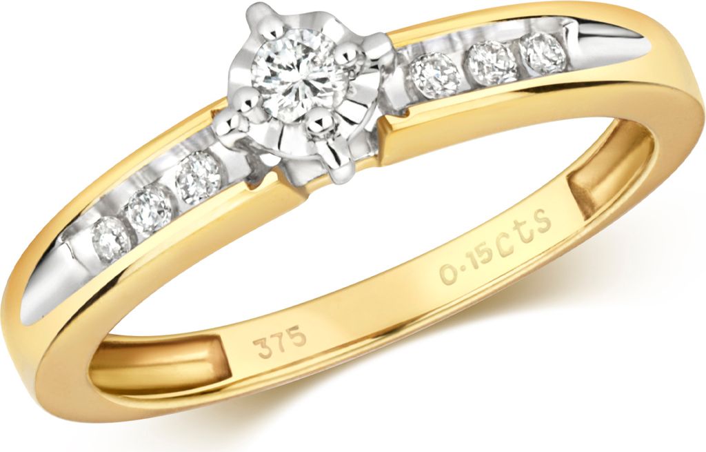 Funkelndes Feuer 9 Karat (375) Gold Damen - Diamant Solitärring Brillant-Schliff 0.16 Karat H - PK1, 53 (16.9); TRS317779KYRSM