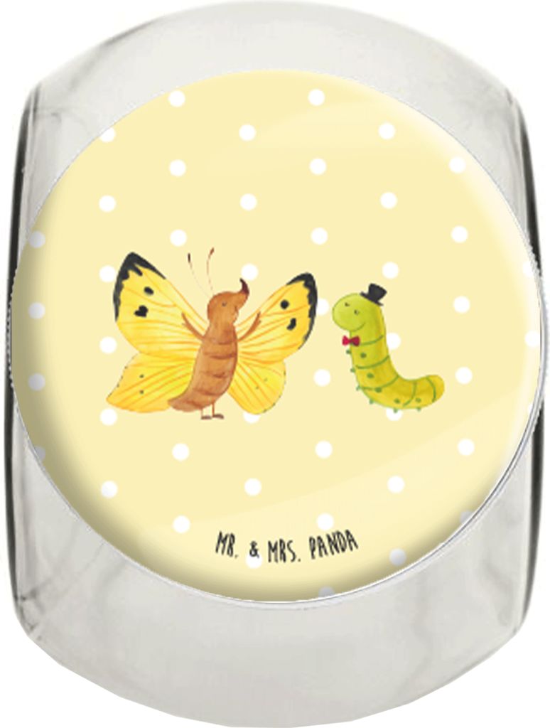 Mr. & Mrs. Panda Bonbonglas Raupe Schmetterling XL 2000ml - Gelb Pastell - Geschenk, Entwicklung, Hut, Zitronenfalter, glasbehälter, Vorratsglas, ...