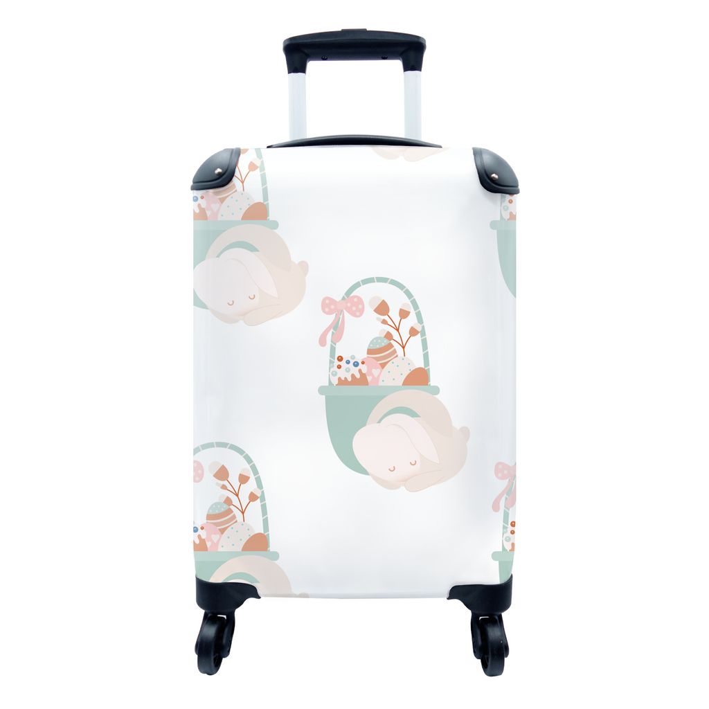 MuchoWow Koffer Handgepäck Trolley Rollkoffer Kleine Reisekoffer mit 4 Rollen - Muster - Ostern - Osterkorb - Cabin Size < 55x40x23 cm & 55x40x2...