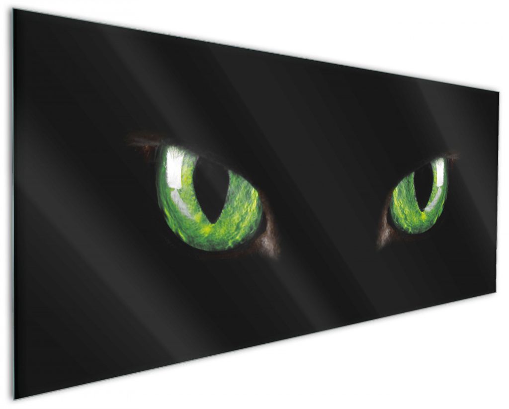 Wallario Küchenrückwand aus Glas, Größe: 125 x 50 cm, Motiv: Grüne Katzenaugen bei Nacht | Spritzschutz | abwischbar | pflegeleicht | in