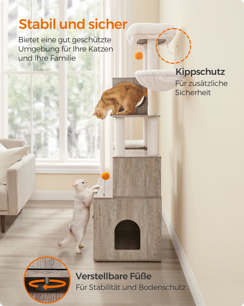 Feandrea Kratzbaum, mit Katzenklo-Schrank, 185cm, Produktbild 9