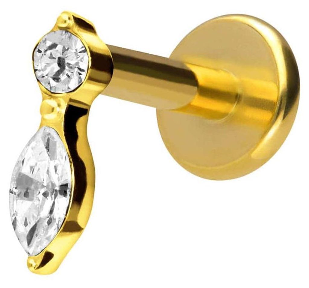 Ohrpiercing, Nasenpiercing Titan Labret mit Innengewinde KRISTALLBLATT Gold Stablänge: 10mm | Stabstärke: 1,6mm