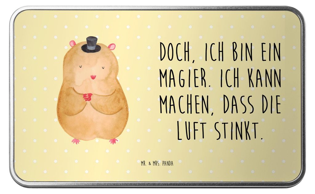 Mr. & Mrs. Panda Geschenkbox Hamster Hut - Gelb Pastell - Geschenk, Zauberer, Vorratsbehälter, Teedose, Lustige Sprüche, Zylinder, plätzchendose...