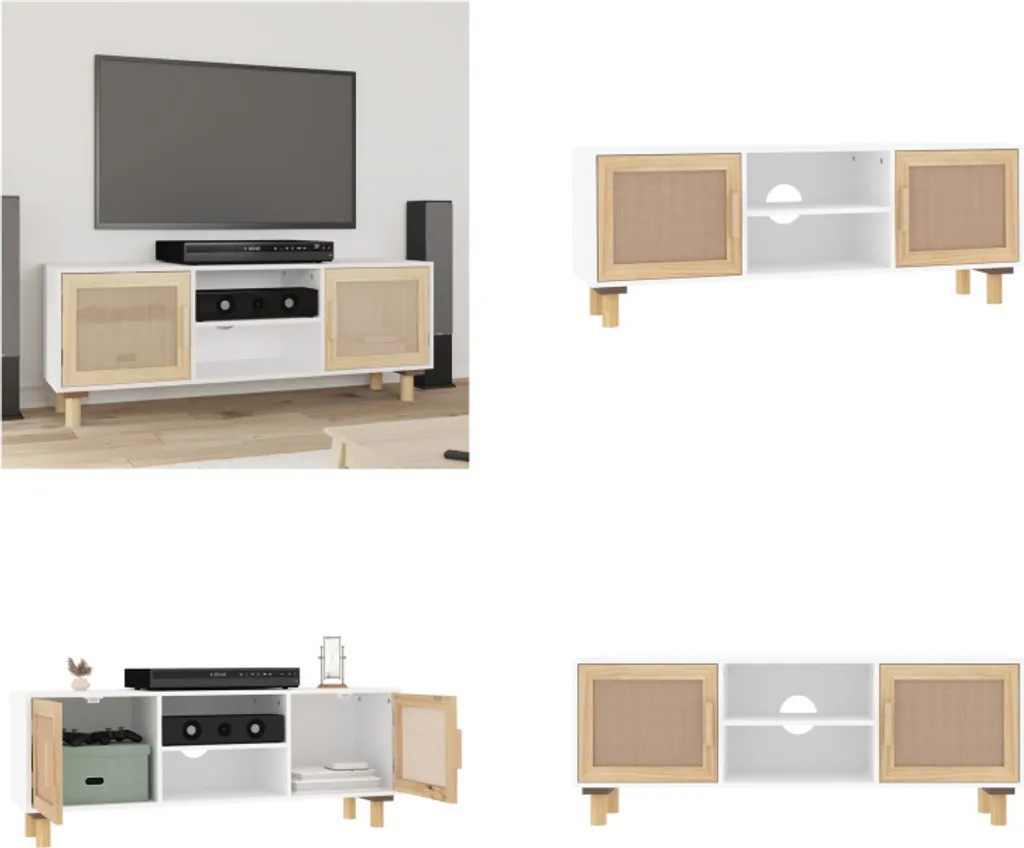 Mobile TV Bianco 105x30x40 cm Legno Pino e Rattan | vidaXL Shop