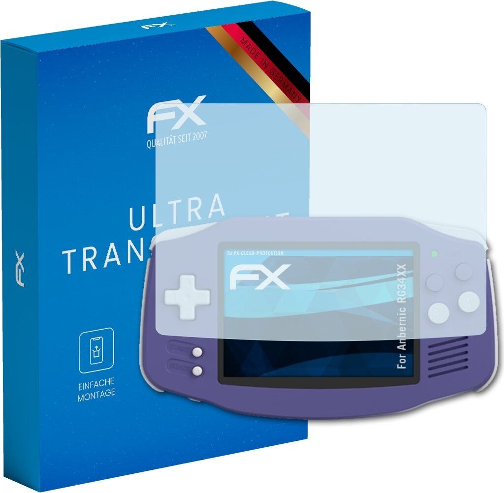 atFoliX FX-Clear 3x Schutzfolie kompatibel mit Anbernic RG34XX Displayschutzfolie