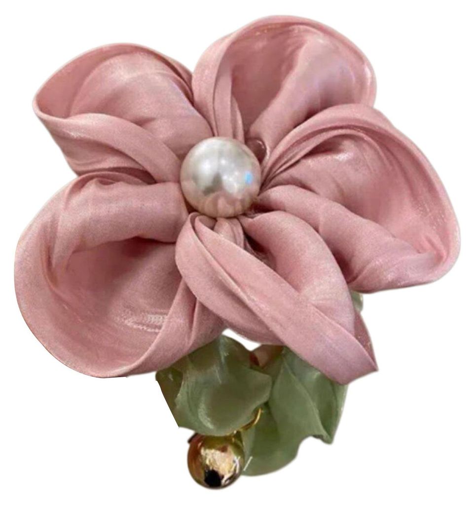 Handgefertigtes Haargummi aus Satin mit Blumenverzierung und Imitationsperlen, breites, elastisches und weiches Haarband, Haaraccessoire für Herbs...