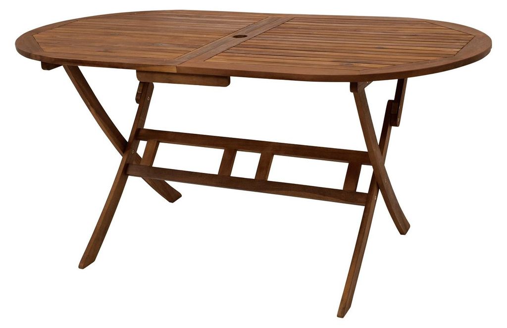Klapptisch Gartentisch Holztisch oval mit Schirmloch Akazie Produktbild 