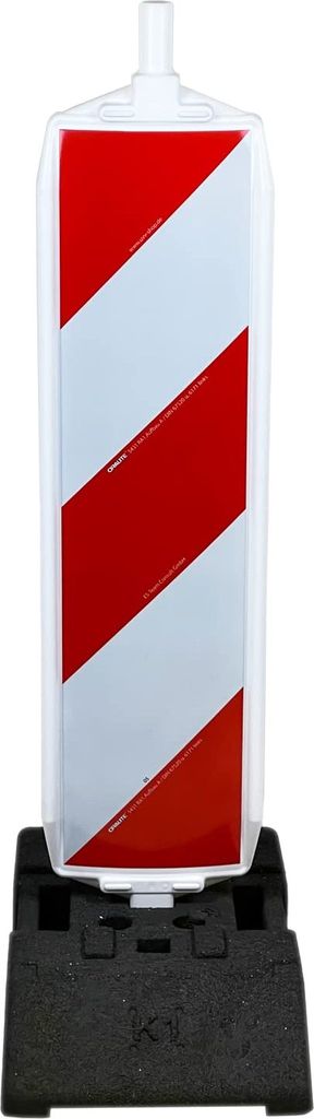 UvV Leitbake Typ 1 Folie rechts-/ linksweisend mit Fußplatte im Set - rot/weiß + Fußplatte (Leitbake + K1 Fußplatte (28kg))