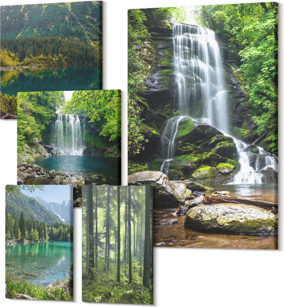 Wandbilder Leinwand 5-teilig – – Polycanvas Kunstdruck – Moderne Bilder für Wohnzimmer & Schlafzimmer – Aufhängefertig – 2x 30x30 cm +...