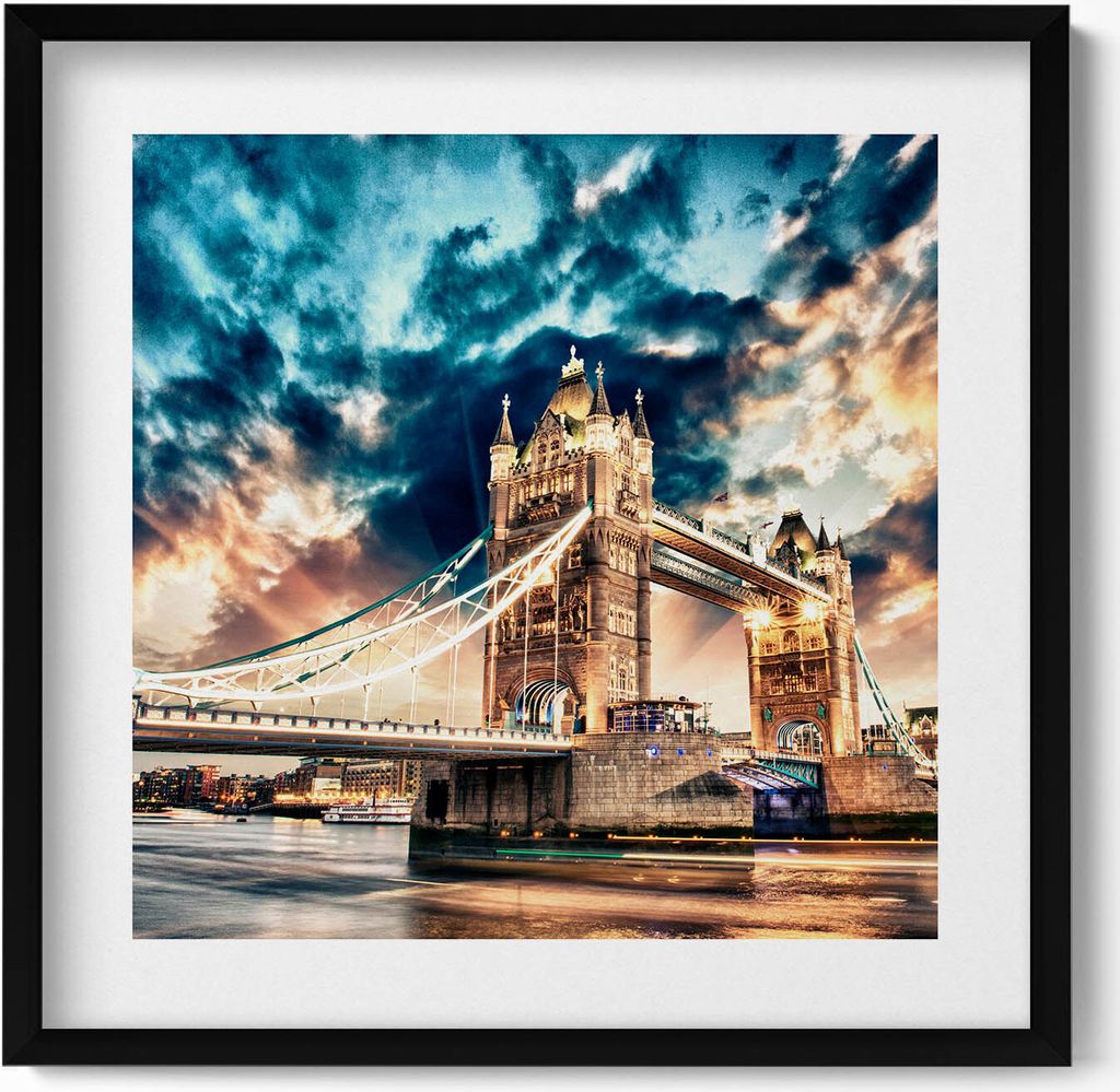 Tower Bridge in London– Wandbild mit Rahmen – Gerahmtes Bild – Wanddekoration – 50x50 cm – Schwarz Rahmen