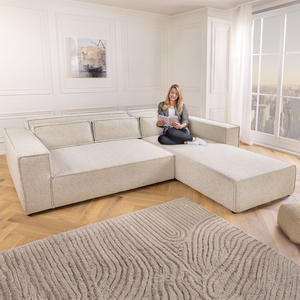 riess-ambiente Modernes Ecksofa BOSSA NOVA 265cm beige Strukturstoff L-Form 3-Sitzer Couch Eckcouch Sofa