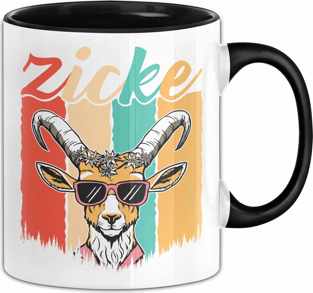 Zicke Tasse Geschenk Retro Vintage Ziege Landwirt Ziegenlady Geschenkidee Kaffee-Becher (Schwarz)