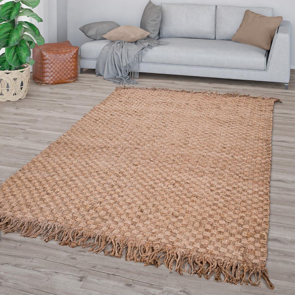 TT Home Wohnzimmer Teppich Kurzflor Handgeknüpft Jute Produktbild 