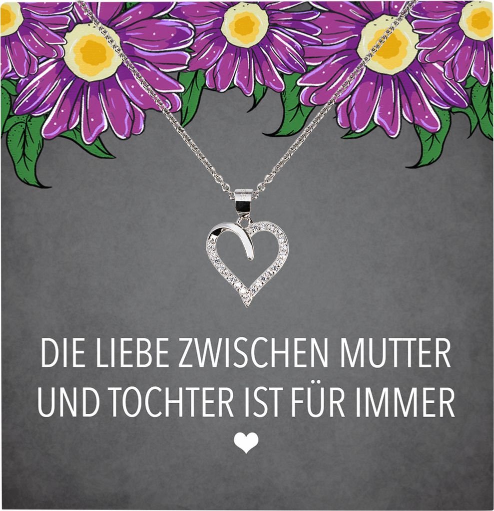22Feels Echt Silber Halskette - Mama Geschenk von Tochter Geburtstag und Muttertag Mutter Schmuck Set für Frauen - Herz Anhänger, Karte