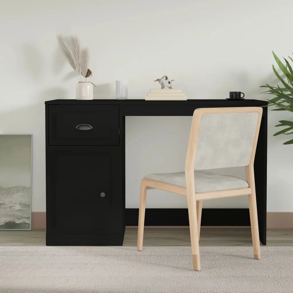 Scrivania Nera 115x50x75 cm con Cassetto: Eleganza in Legno per Ufficio