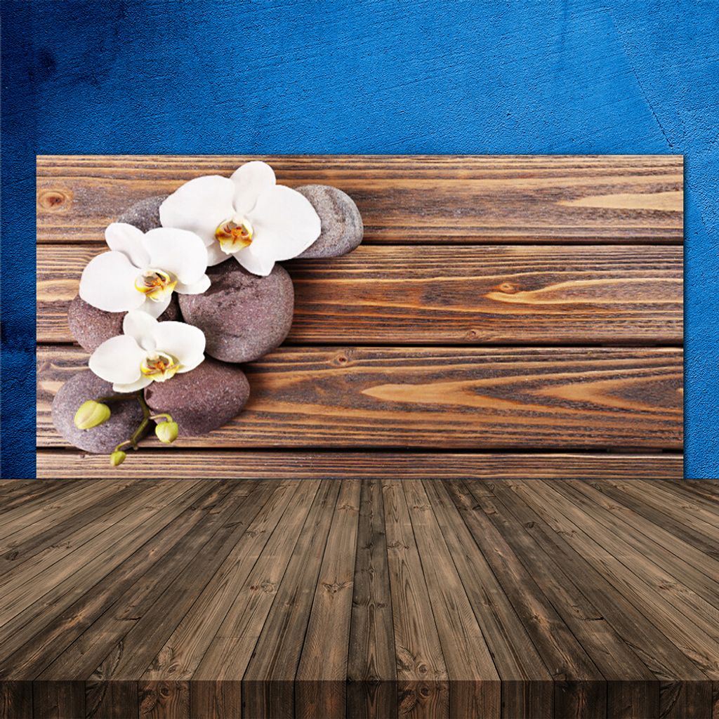 Küchenrückwand aus Glas 120x60cm Spritzschutz Blumen Steine Pflanzen