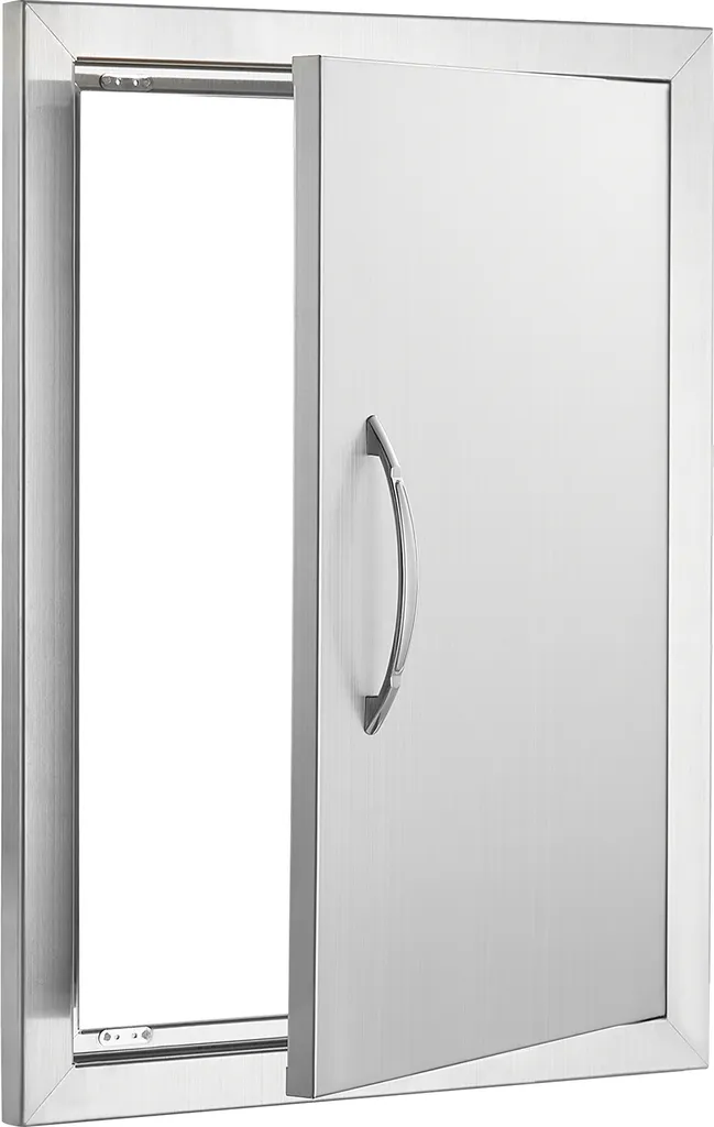 SucceBuy Porta di accesso al barbecue, 407 x 559 mm, porta singola per cucina esterna. Montata ad incasso in acciaio inox. Montaggio verticale a parete con maniglia per isola BBQ e stazione grill