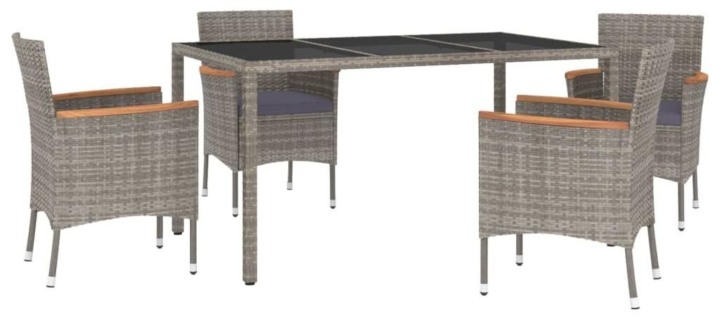 vidaXL 5-tlg. Garten-Essgruppe mit Kissen Grau Poly Rattan