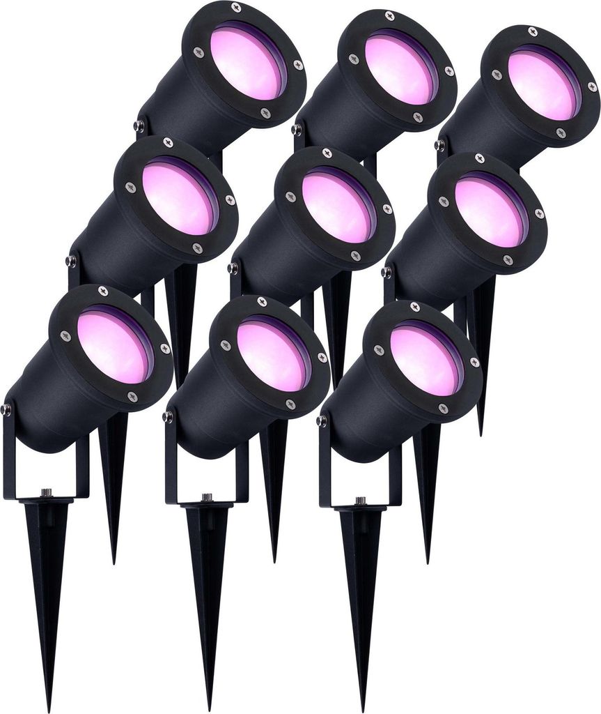 Ledvion - 9X SMART Wifi LED Strahler, Aluminium, IP65, 5W, RGBWW, 1 Meter Kabel, LED Strahler, Außen Garten Spot