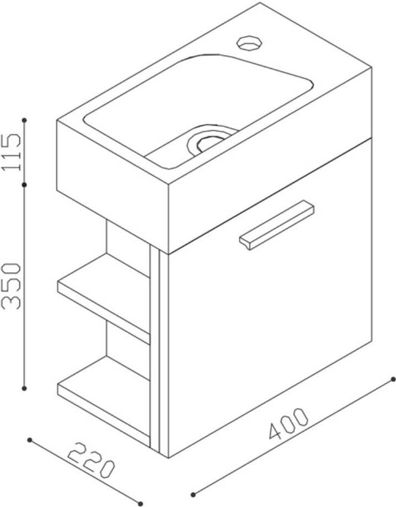 Gäste-WC Badmöbel Waschbecken mit Unterschrank und Ablagefächer Handwaschbecken, Farbe:Weiß Hochglanz, Ausstattung:ohne Spiegel